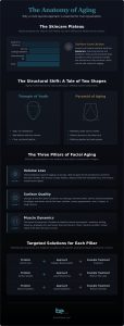 Professional aging skin treatments guide comparing volume loss, surface quality, and muscle movement